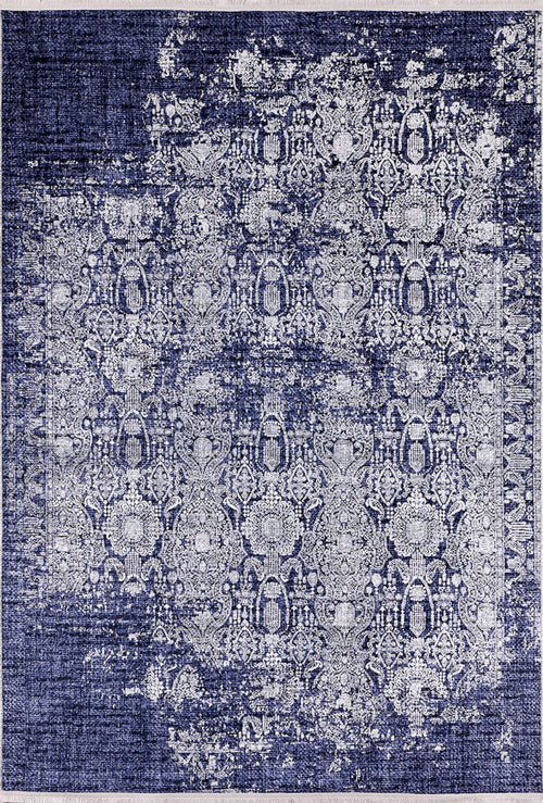 Vintage Digital Area Rug – Navy Blue Non Slip Washable Carpet for Living Room