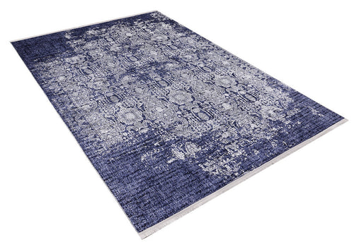 Vintage Digital Area Rug – Navy Blue Non Slip Washable Carpet for Living Room
