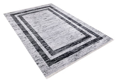 Grey Area Rug - Digital Print Frame Design Carpet | Non Slip Washable Floor Covering