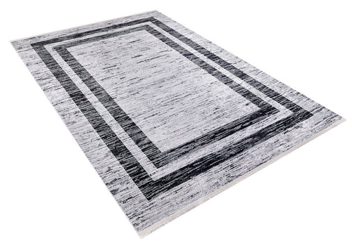 Grey Area Rug - Digital Print Frame Design Carpet | Non Slip Washable Floor Covering