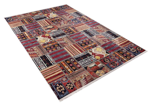 Burgundy Patchwork Rug – Digital Print Area Rug | Non Slip, Antibacterial Carpet