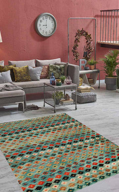 Green Floral Area Rug – Digital Print, Non Slip, Washable Home Carpet