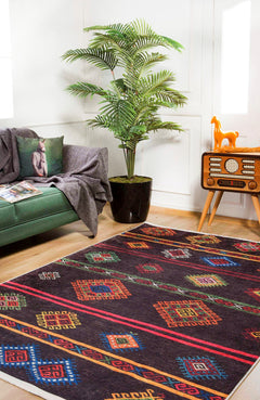 Geometric Area Rug - Brown Digital Print Rug with Non Slip & Antibacterial Features