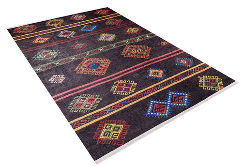 Geometric Area Rug - Brown Digital Print Rug with Non Slip & Antibacterial Features