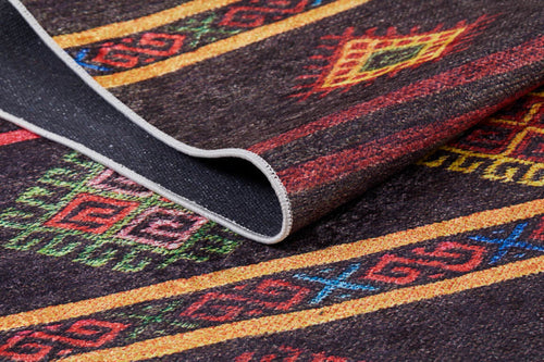 Geometric Area Rug - Brown Digital Print Rug with Non Slip & Antibacterial Features