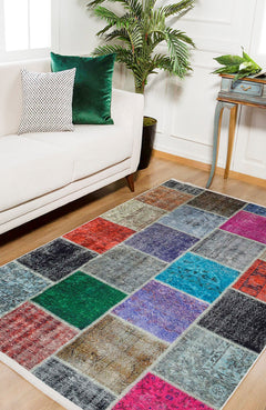 Patchwork Area Rug – Digital Print Multicolor Floor Carpet, Non Slip & Antibacterial