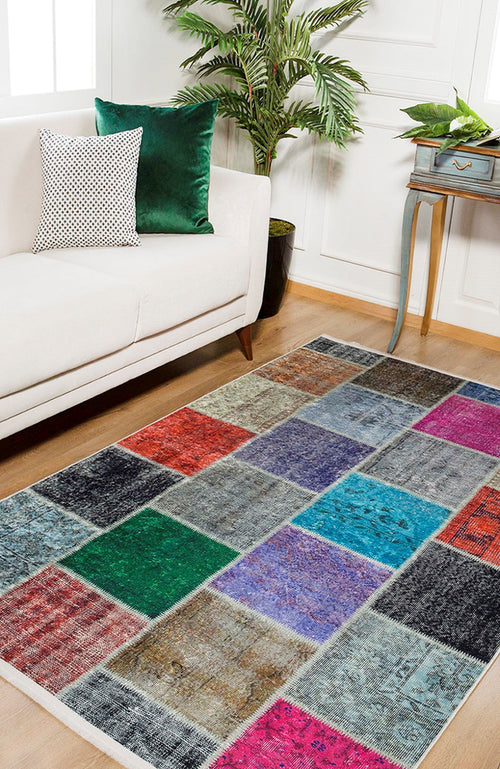 Patchwork Area Rug – Digital Print Multicolor Floor Carpet, Non Slip & Antibacterial
