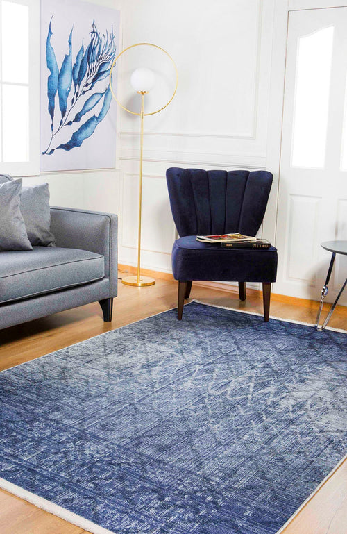 Modern Digital Area Rug - Blue Non Slip Antibacterial Carpet for Living Room