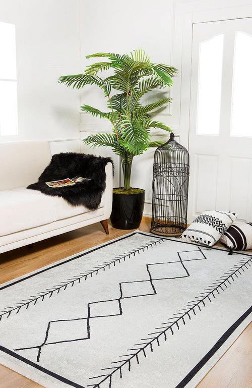 Geometric Area Rug – Grey Digital Print Carpet | Non Slip, Antibacterial, Washable