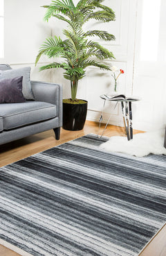 Anthracite Striped Rug - Digital Print Area Carpet, Non Slip & Antibacterial