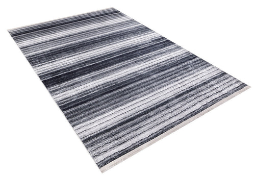 Anthracite Striped Rug - Digital Print Area Carpet, Non Slip & Antibacterial