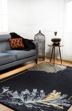 Modern Area Rug – Black Digital Print Carpet | Non Slip, Antibacterial Floor Covering