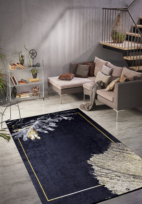 Modern Area Rug – Black Digital Print Carpet | Non Slip, Antibacterial Floor Covering