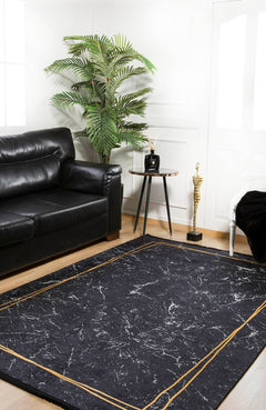 Digital Print Area Rug – Black Frame Stylish Carpet, Antibacterial & Non Slip