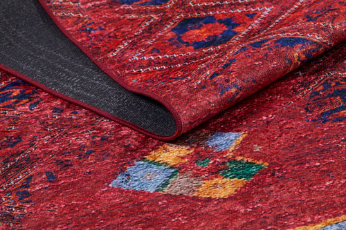 Digital Print Area Rug – Classic Red Non Slip Washable Carpet for Living Room