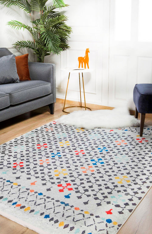 Modern Digital Print Rug - White Area Rug Non Slip Washable Carpet