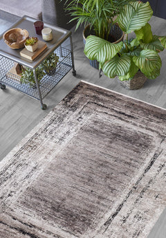 Digital Print Area Rug – Brown Frame Non Slip Antibacterial Carpet for Living Room