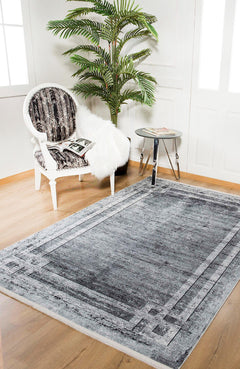 Digital Print Area Rug - Grey Frame Non Slip Antibacterial Carpet for Living Room