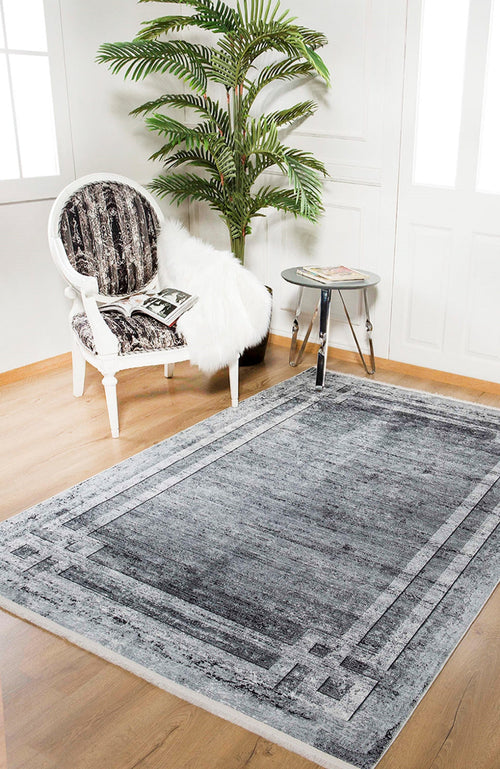 Digital Print Area Rug - Grey Frame Non Slip Antibacterial Carpet for Living Room