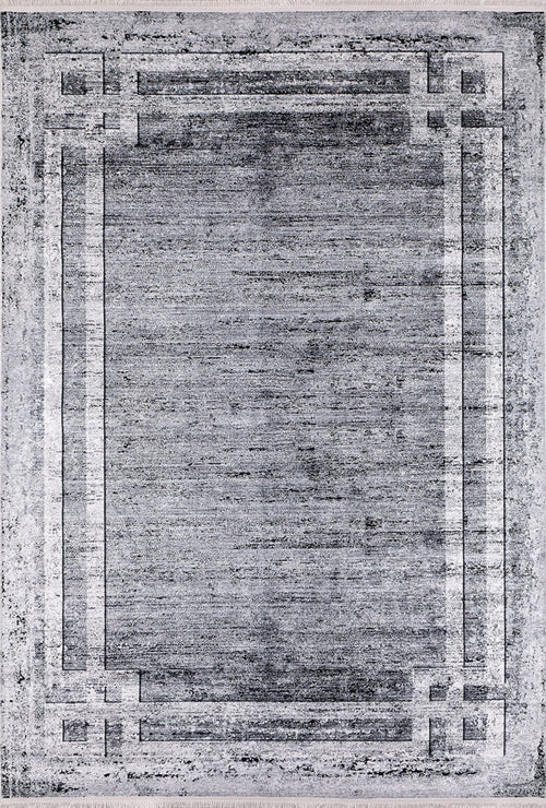 Digital Print Area Rug - Grey Frame Non Slip Antibacterial Carpet for Living Room