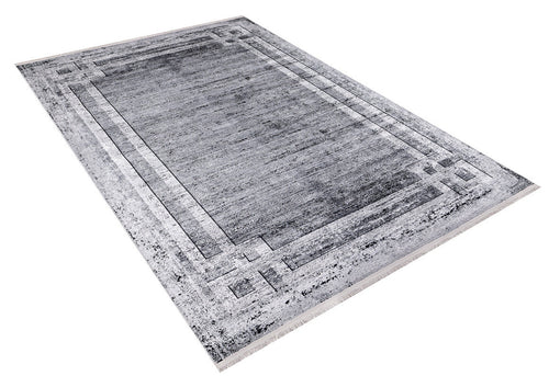 Digital Print Area Rug - Grey Frame Non Slip Antibacterial Carpet for Living Room