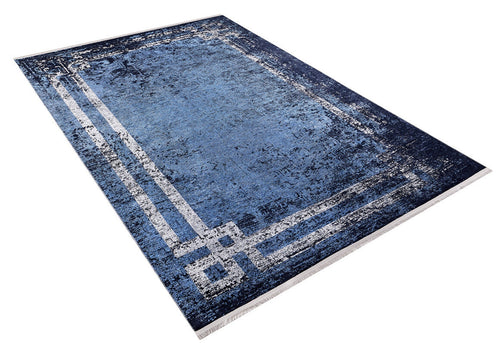 Blue Frame Area Rug – Digital Print Non Slip Washable Carpet for Living Room