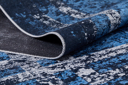 Blue Frame Area Rug – Digital Print Non Slip Washable Carpet for Living Room