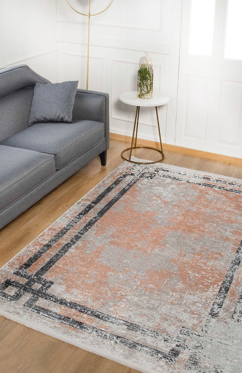 Grey Frame Area Rug - Stylish Digital Print Rug, Non Slip, Antibacterial Carpet