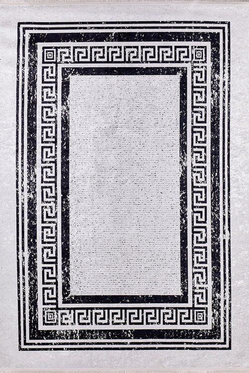 Digital Print Area Rug - Grey Frame Style Non Slip Antibacterial Carpet