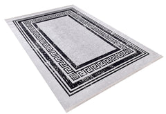 Digital Print Area Rug - Grey Frame Style Non Slip Antibacterial Carpet