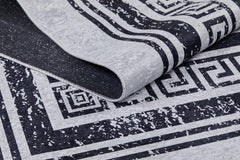 Digital Print Area Rug - Grey Frame Style Non Slip Antibacterial Carpet