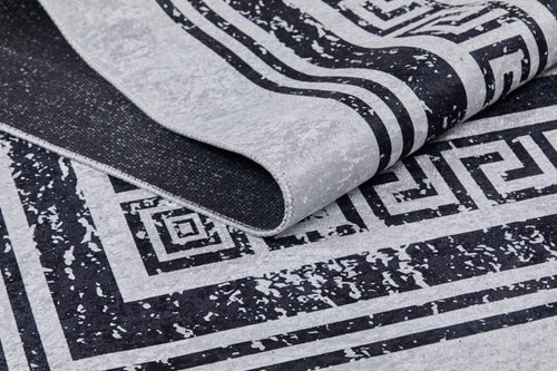 Digital Print Area Rug - Grey Frame Style Non Slip Antibacterial Carpet