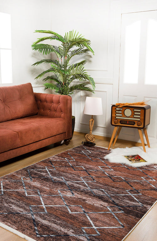 Vidnoye Brown Geometric Digital Print Area Rug