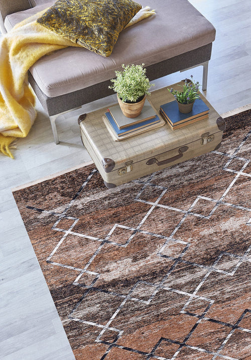 Vidnoye Brown Geometric Digital Print Area Rug