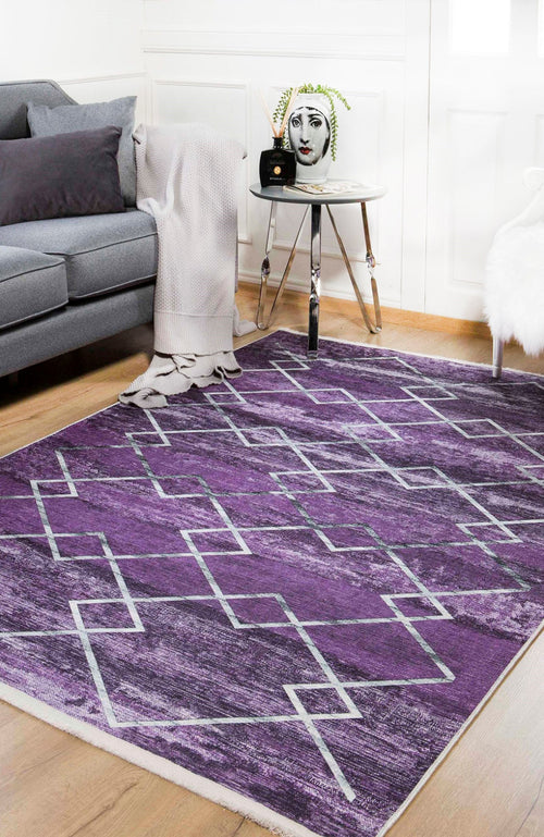 Purple Geometric Area Rug - Digital Print Non Slip Modern Floor Carpet