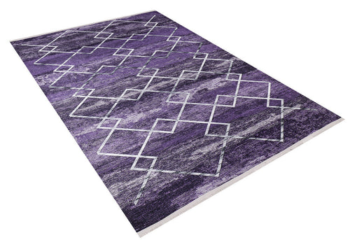 Purple Geometric Area Rug - Digital Print Non Slip Modern Floor Carpet