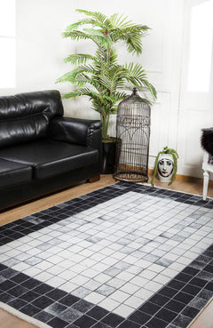 Grey Geometric Area Rug - Digital Print Rug | Non Slip, Antibacterial Carpet