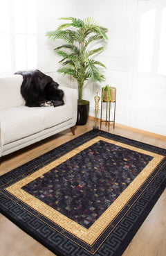 Black Frame Area Rug – Digital Print Non Slip Antibacterial Carpet for Modern Living Room