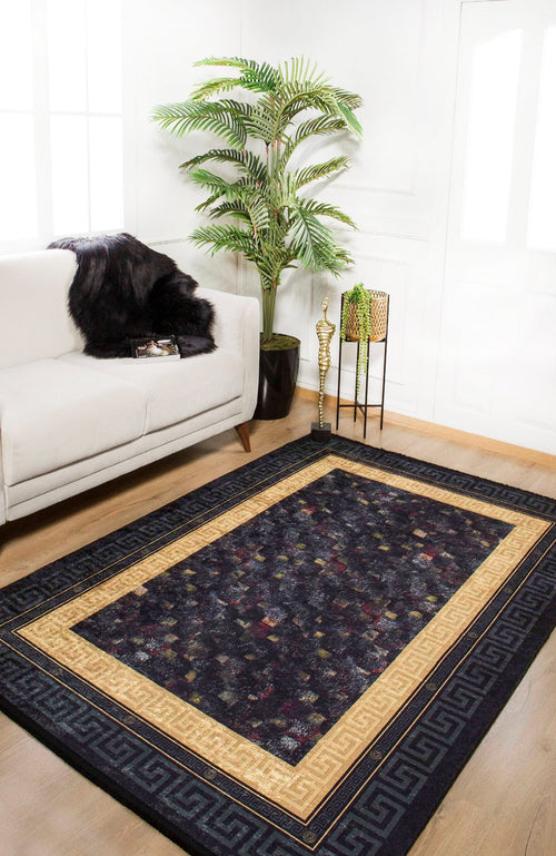 Black Frame Area Rug – Digital Print Non Slip Antibacterial Carpet for Modern Living Room