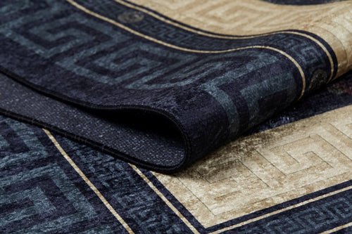 Black Frame Area Rug – Digital Print Non Slip Antibacterial Carpet for Modern Living Room