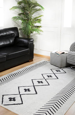 Grey Geometric Area Rug – Digital Print Non Slip Carpet for Living Room