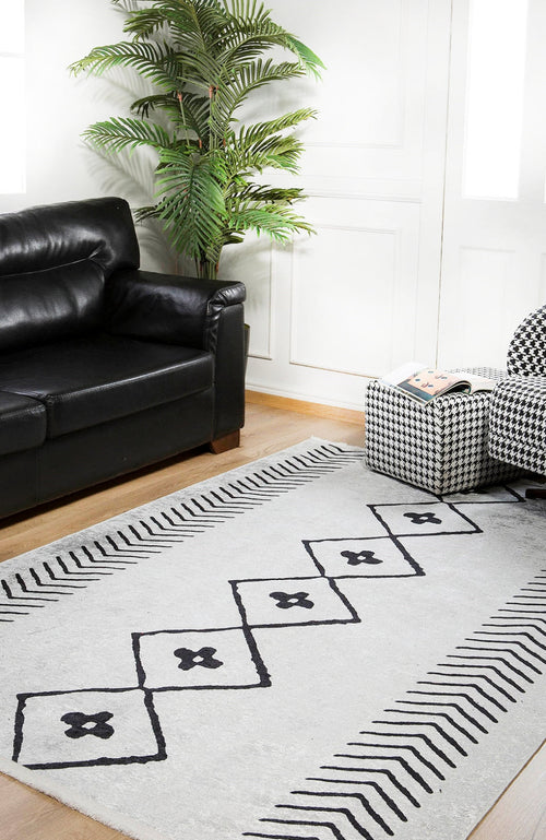 Grey Geometric Area Rug – Digital Print Non Slip Carpet for Living Room