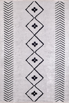 Grey Geometric Area Rug – Digital Print Non Slip Carpet for Living Room