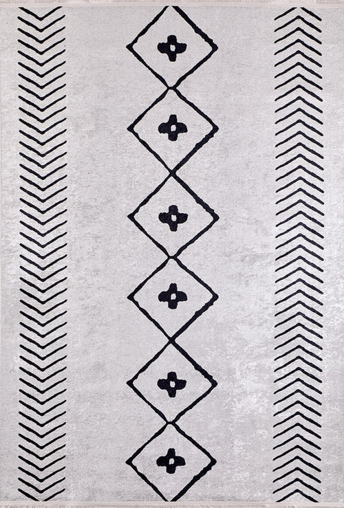 Grey Geometric Area Rug – Digital Print Non Slip Carpet for Living Room