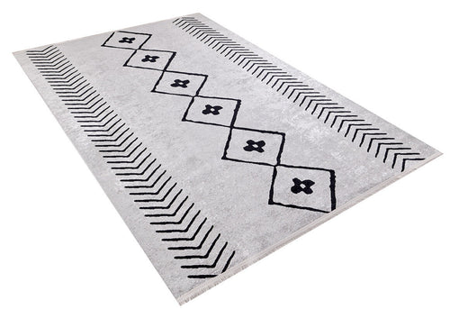 Grey Geometric Area Rug – Digital Print Non Slip Carpet for Living Room