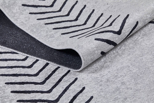 Grey Geometric Area Rug – Digital Print Non Slip Carpet for Living Room