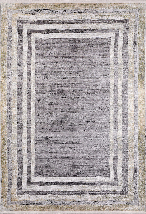 Grey Frame Area Rug - Digital Print Non Slip Carpet | Antibacterial Washable Carpet