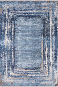 Blue Area Rug - Vyazma Digital Print Frame Design Rug | Non Slip, Washable Carpet