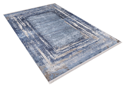 Blue Area Rug - Vyazma Digital Print Frame Design Rug | Non Slip, Washable Carpet