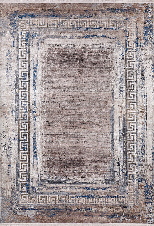 Digital Print Area Rug – Brown Framed Non Slip Stylish Home Carpet